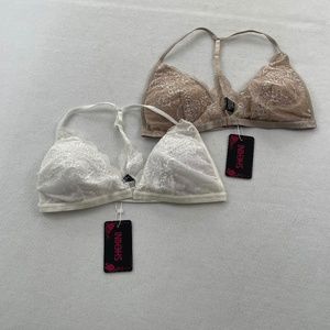 Nwt Bundle Shekini Bralettes White Tan Size L Lace
